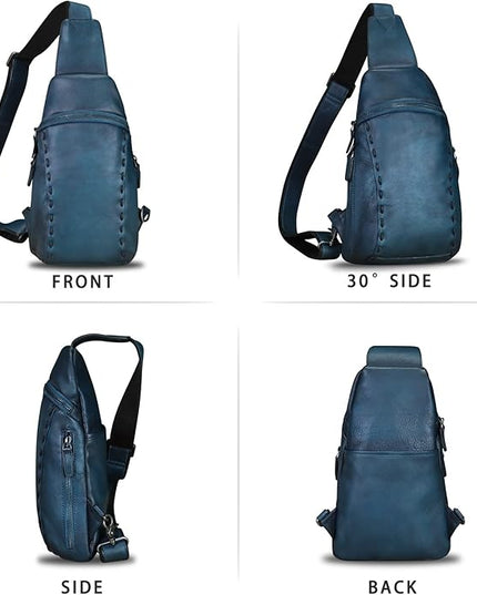 LRTO Genuine Leather Silng Bag for Women and Men Vintage Real Leather Sling Backpack Shoulder Crossbody Bag Chest Purse
