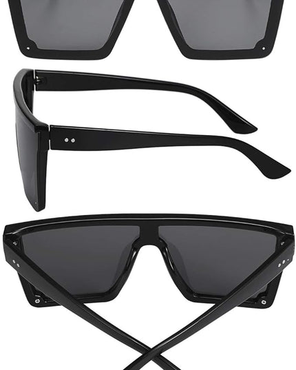 Frienda 3 Pairs Oversized Flat Top Sunglasses Vintage Square Sunglasses Unisex Square Shade Glasses for Men Women(Black, Orange-brown, Gray)