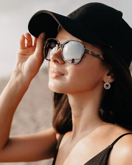 CARFIA Acetate Oversized Square Polarized Sunglasses for Women UV Protection Retro Trendy Big Shades
