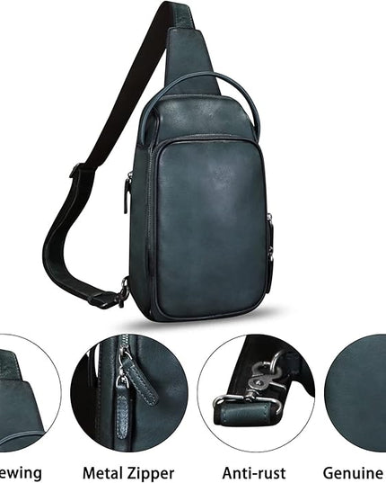 Genuine Leather Sling Bag Retro Crossbody Backpack Handmade Chest Shoulder Hiking Daypack Fanny Purse