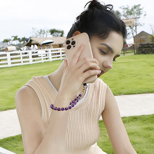 Marble Beaded Phone Wrist Strap, Cellphone Lanyard with Tether Tab, Hands-Free Wristlet Bracelet
