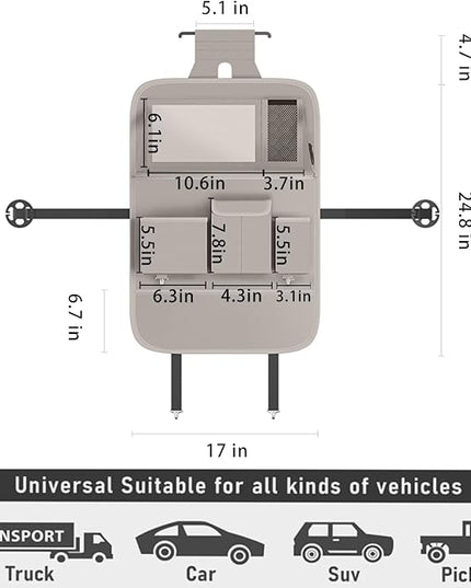 GMQ Back Seat Car Organizer 1 Pack,Backseat Organizer with Tray,Multifunctional Car Seat Back Storage Box with Foldable Tablet Holder (Grey, Plain weave)