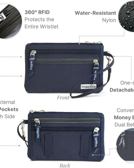 Baggallini Anti-theft RFID Currency Organizer 8"x4.25" Travel Accessory Passport Holder Money Belt Wallet w/Card Slots