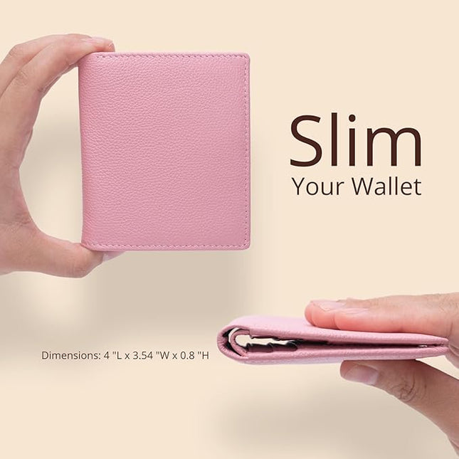 Bveyzi Ultra Slim Small RFID Wallet for Women, Leather Tiny Thin Bifold Pocket Ladies Wallet