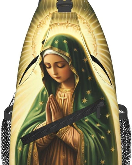Our Lady of Guadalupe Sling Bag Crossbody Bags Clovers Chest Bag for Travel Hiking for Men Women Flower Mary 3