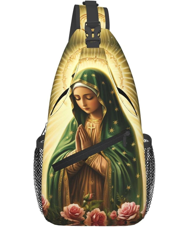 Our Lady of Guadalupe Sling Bag Crossbody Bags Clovers Chest Bag for Travel Hiking for Men Women Flower Mary 3