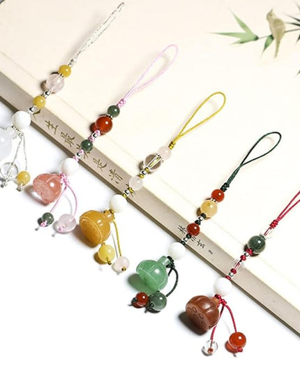 Jade Agate Phone Strap Car Key Pendant for Women Natural Stone Lotus Phone Lanyard Short Cellphone Chain Pink Color for Decoration