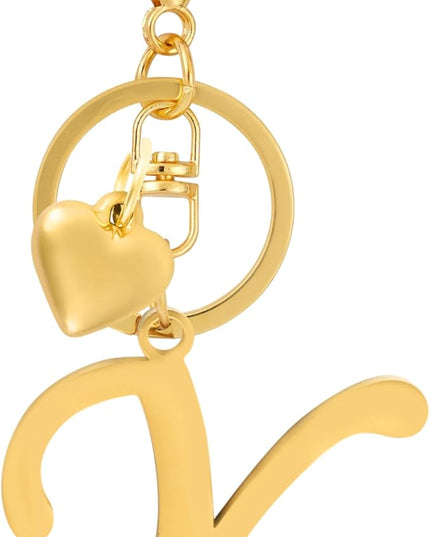 A-Z Heart Initial Letter Keychain, Stainless Steel Alphabet Charm for Handbags, Gift for Women and Girls