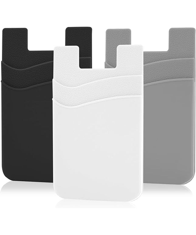 SS Card Holder for Phone Case, Phone Wallet Stick on Adhesive Silicone Cell Phone Pouch Suitable for iPhone Samsung Galaxy Any Smartphone 3 Pack