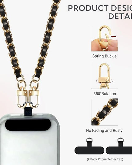 Universal Crossbody Patch Phone Lanyards - 2 Pads, 1 Leather Phone Strap, 1 Adjustable Finger Strap - Compatible with Most Smartphones (48in)