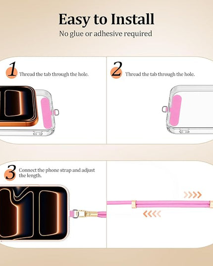 Dadanism Universal Phone Lanyard, Adjustable Cell Phone Lanyard*1, Wrist Strap*1, Tether Tabs*2, Crossbody/Neck/Wrist Strap for for iPhone & Most Smartphones, Pink