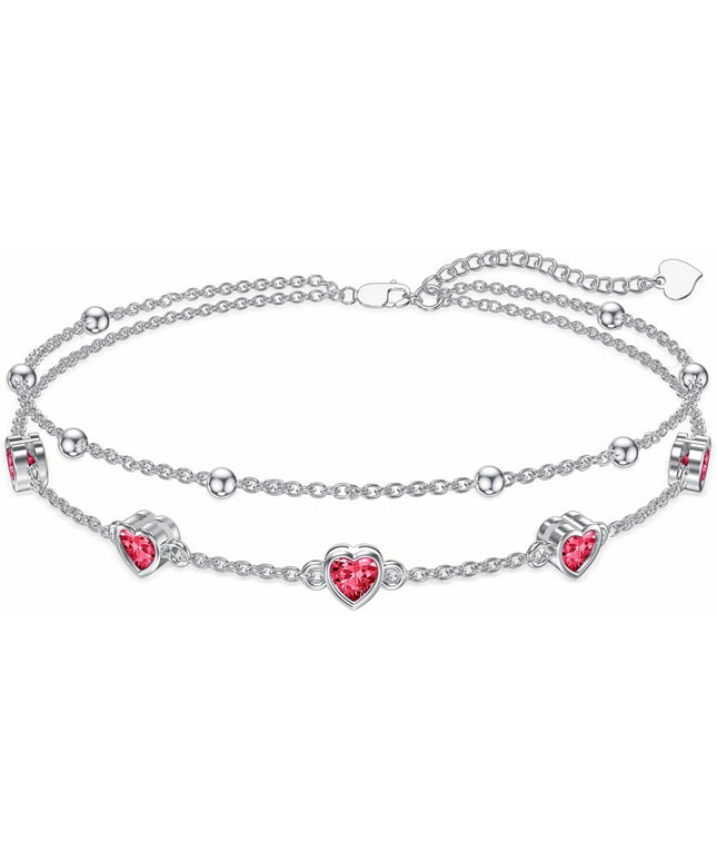 Dorunmo 925 Sterling Silver Heart Birthstone Anklet Bracelets for Women Best Mother's Day Birthday Jewelry for Wife Girlfriend Mom Daughter Her