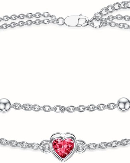 Dorunmo 925 Sterling Silver Heart Birthstone Anklet Bracelets for Women Best Mother's Day Birthday Jewelry for Wife Girlfriend Mom Daughter Her