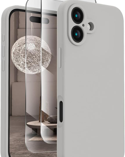 FireNova Designed for iPhone 16 Plus Case, Silicone Upgraded [Camera Protection] Case with [2 Screen Protectors], Soft Anti-Scratch Microfiber Lining Inside, 6.7 inch, Natural Titanium