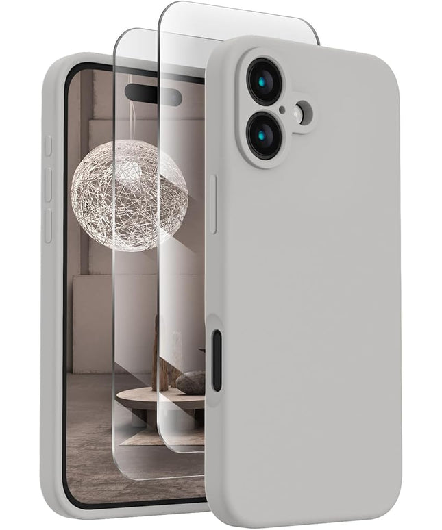 FireNova Designed for iPhone 16 Plus Case, Silicone Upgraded [Camera Protection] Case with [2 Screen Protectors], Soft Anti-Scratch Microfiber Lining Inside, 6.7 inch, Natural Titanium