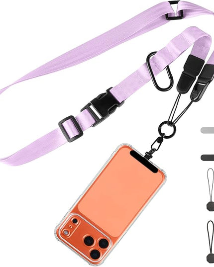 Adjustable Crossbody Phone Lanyard, Universal Phone Wrist Strap and Phone Neck Strap with Tether Tab, Phone Lanyard with Quick Release, Suitable for iPhone and Most Smartphones, Light Purple