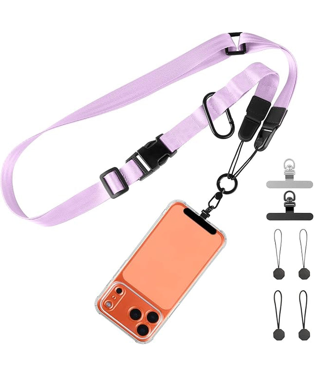 Adjustable Crossbody Phone Lanyard, Universal Phone Wrist Strap and Phone Neck Strap with Tether Tab, Phone Lanyard with Quick Release, Suitable for iPhone and Most Smartphones, Light Purple