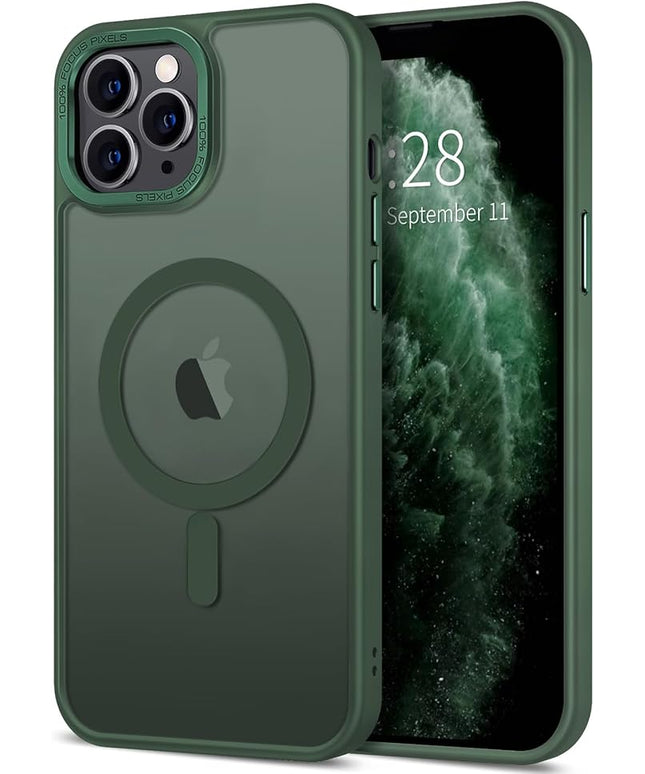 Hython Case for iPhone 11 Pro Max Case Magnetic Translucent Matte Phone Cases 6.5" [Compatible with MagSafe] Thin Slim Fit Shockproof Bumper Hard Protective Cover for Women Men Girls, Dark Green