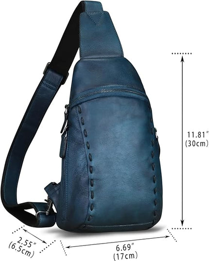 LRTO Genuine Leather Silng Bag for Women and Men Vintage Real Leather Sling Backpack Shoulder Crossbody Bag Chest Purse