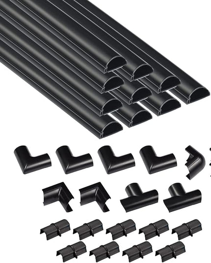 D-Line 157in Cord Cover Kit, Self-Adhesive Wire Hiders, Cable Raceway to Hide Wires on Wall, Electrical Cable Management - 10x 15.7 Lengths & 19 Accessories - 1.18" (W) x 0.59" (H) - Black