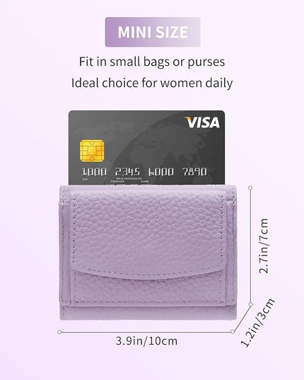 Unisex RFID Genuine Leather Wallet Compact Trifold with Coin Pouch & Card Slots Black (Light Purple)