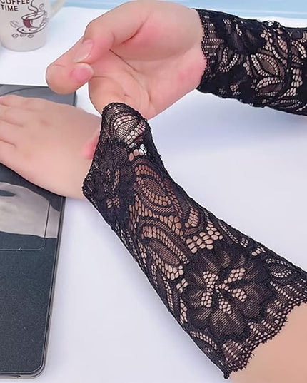Women's Short Lace Gloves Fingerless for Driving Wedding Wrist Length Bridal Prom Gloves