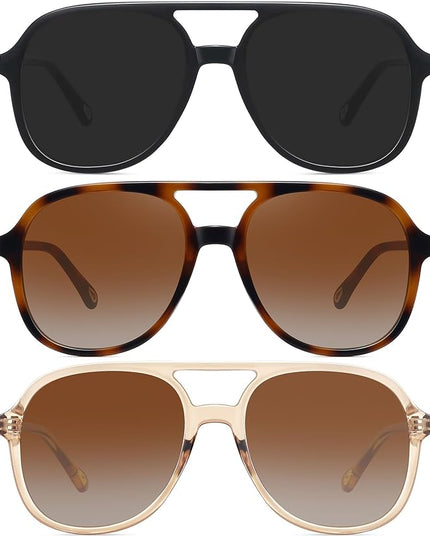 MEETSUN Retro Oversized Aviator Sunglasses for Women Men Trendy 70s 80s Vintage Square Aviators 3 Pack UV400