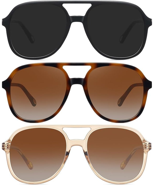 MEETSUN Retro Oversized Aviator Sunglasses for Women Men Trendy 70s 80s Vintage Square Aviators 3 Pack UV400