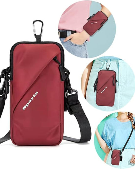 Cell Phone Holder, Small Crossbody Shoulder Holsters Bag with Arm Band, Fits iPhone and Android, Use for Running, Walking, Hiking & Biking (6.7 Inches, Red)