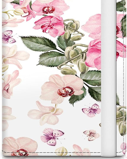 Passport Holder for Travel Essentials, RFID Premium Leather Passport Wallet Cover Case for Travel Must Haves Accessories, Passport Book Holders for Women Men White Colorful Flowers