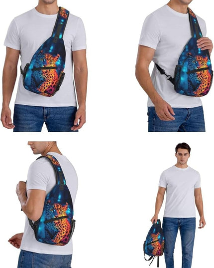Animal Face Sling Bag Crossbody Bags Chest Bag Backpack for Travel Running and Hiking for Men Women Colorful Leopard