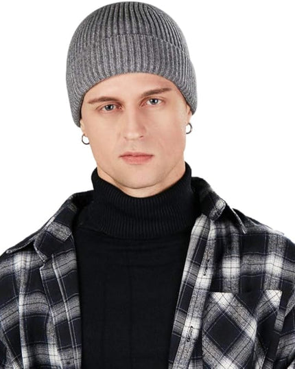 3 Pack Wool Fisherman Beanies for Men, Short Knit Watch Cap Cuffed Trawler Hats