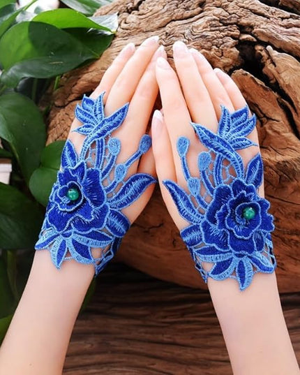 Specell Embroidered Flowers Lace Fingerless Gloves - for Bridal Wedding Cocktail Tea Party Evening Prom Costumes Cosplay