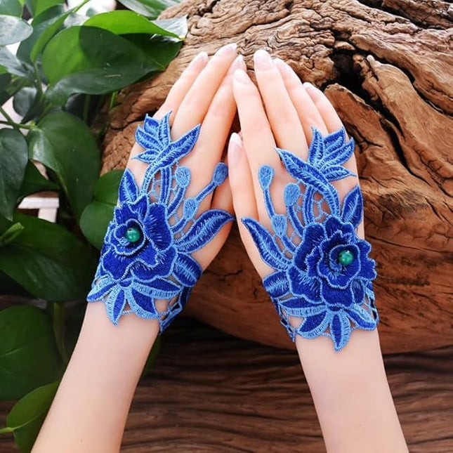 Specell Embroidered Flowers Lace Fingerless Gloves - for Bridal Wedding Cocktail Tea Party Evening Prom Costumes Cosplay