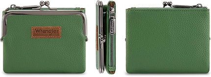 Montana West Wrangler Women's Wallet RFID Blocking Wallets Small Bifold Credit Card Holder with Kiss Clasp Green