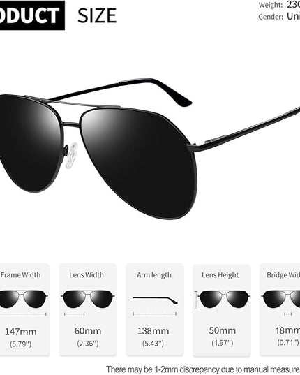 Joopin Polarized Metal Aviation Sunglasses Men, Classic Military Sun Glasses Women, Rectangle Shades UV400 Protection Costume