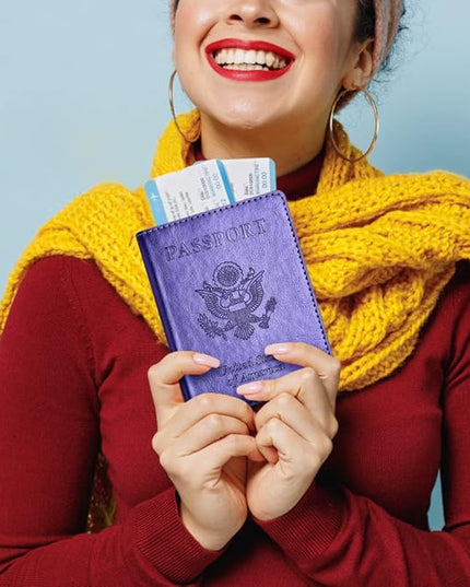 Passport and Vaccine Card Holder Combo, Passport Holder with Vaccine Card Slot, Passport Wallet, Passport Cover, Passport Case, Passport Holder for Women and Men(AKA-Bright purple)