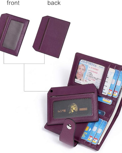 BOSTANTEN Women Leather Wallet RFID Blocking Small Bifold Zipper Pocket Wallet Card Case Purse with ID Window