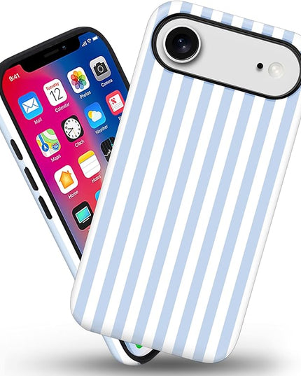Magnetic for iPhone 17 Air Case Cute Stripes Phone Case, Shockproof Slim TPU and Hard PC Protective Phone Cover Compatible with MagSafe Designed for Women Girls, Blue and White