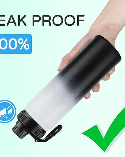 DOMICARE Insulated Water Bottle, 22 oz Vacuum Insulated Stainless Steel Reusable Sports Bottle with Straw Lid & Spout Lid for Travel, Camping, Bike, Leakproof, Black/White, 8 Pack