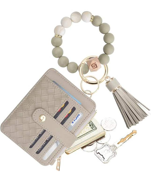 COOLANS Silicone Bracelet Wristlet Wallet Credit Card Holder RFID,ID Window,Key Ring Tassel,Slim Wallet Women Keychain Purse