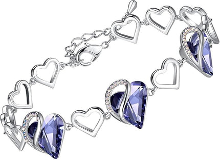 Leafael Infinity Love Heart Link Bracelets, Birthstone or Healing Stone Crystal Bracelet for Women, Silver Tone Jewelry Gifts for Her, 7-inch Chain and 2-inch Extender