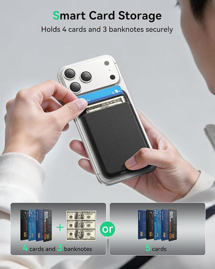Fanseesy for MagSafe Wallet with Stand, 5 Card Holder, Slim Leather Magnetic Wallet for iPhone 17/16/15/14/13/12 Pro Max Plus Air Series, 3 Card Slots & 1 Cash Slot,Black
