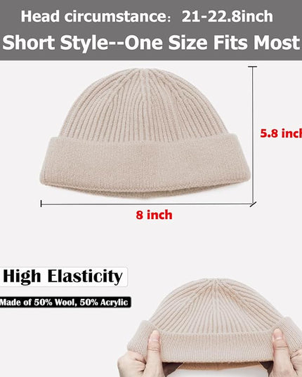 ROYBENS Thin Swag Wool Short Fisherman Beanie for Men Women, Knit Cuff Trawler Beanie Watch Hat, Soft Spring Fall Skull Cap