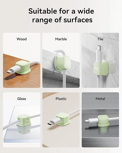 6 Pack Cable Management Cord Organizer, Magnetic Cable Clips-1s Lock, Rocoren Desk Adhesive Cord Cable Clip Wire Holder Keeper for Phone Charger Wire, Nightstand, Car, Office, Desktop Accessory, Green