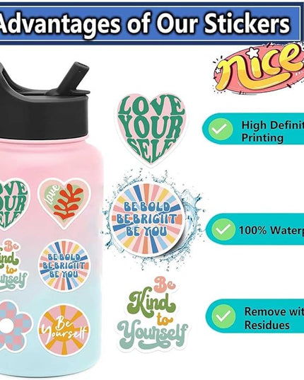 Cute Preppy Stickers Pack for Girls Women Kids 100pcs Vinyl Waterproof Aesthetic Stickers for Water Bottles Laptop Phone Pink Aesthetic Preppy Stuff, Things, Inspirational Positive Motivational Decals