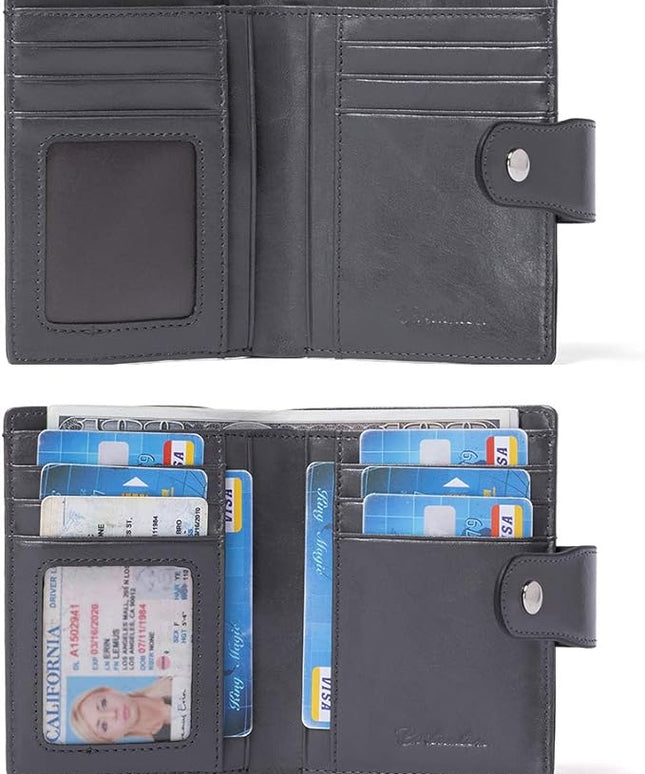BOSTANTEN Women Leather Wallet RFID Blocking Small Bifold Zipper Pocket Wallet Card Case Purse with ID Window
