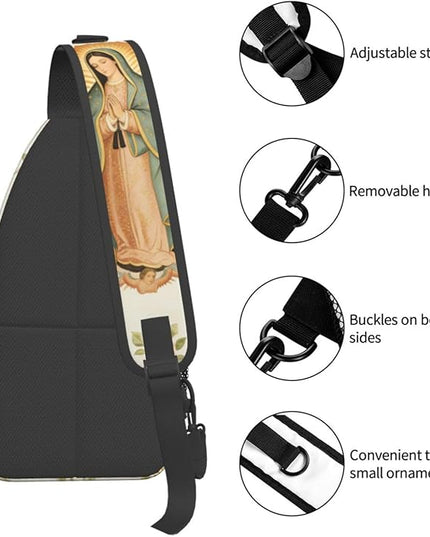 Our Lady of Guadalupe Sling Bag Crossbody Bags Clovers Chest Bag for Travel Hiking for Men Women Flower Mary 4