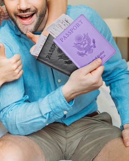 Passport and Vaccine Card Holder Cover Combo, Passport Case /Wallet with Vaccine Card Slot for Women and Men(AL-Purple)