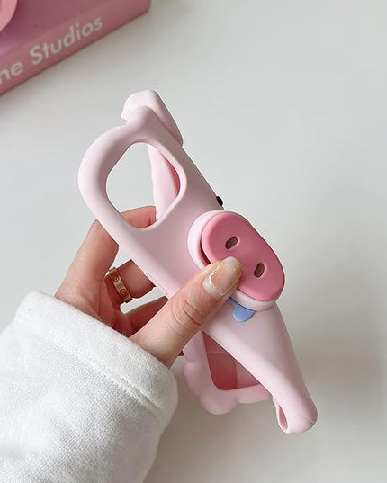 Case Compatible with iPhone 15 Pro Max,Cute 3D Kawaii Funny Pig Stand Cartoon Cover with Keychain Soft Silicone Gel Drop Protector Women Girls